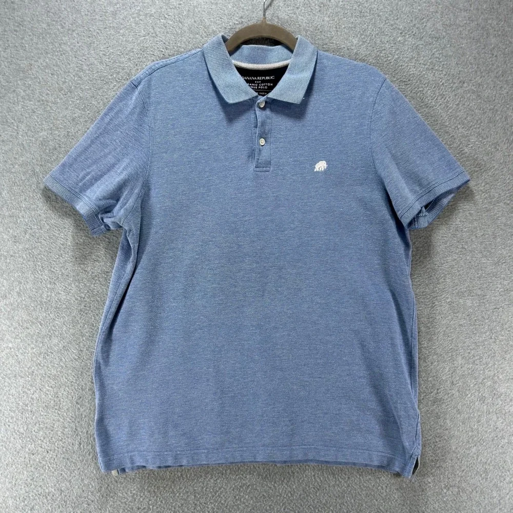 Banana Republic Pique Polo Mens M Tall Blue Organic Cotton Classic Preppy